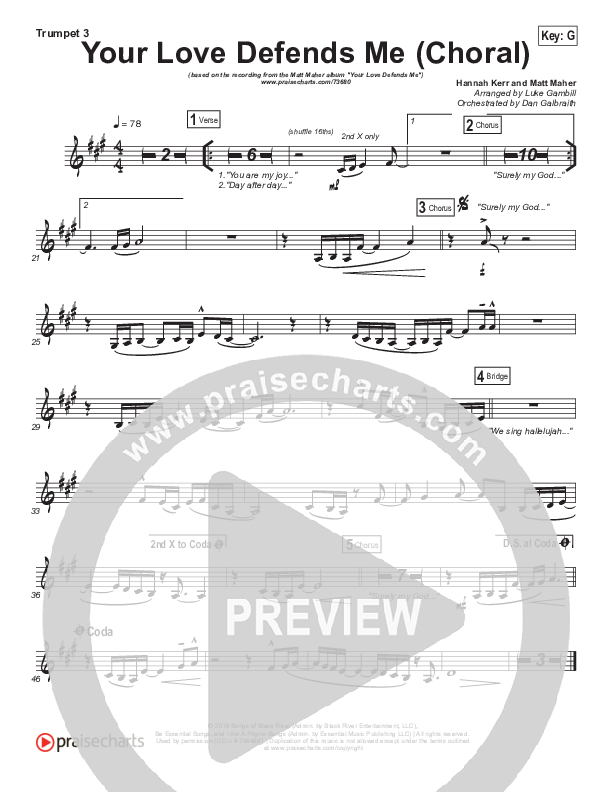 Your Love Defends Me (Choral Anthem SATB) Trumpet 3 (Matt Maher / Arr. Luke Gambill)