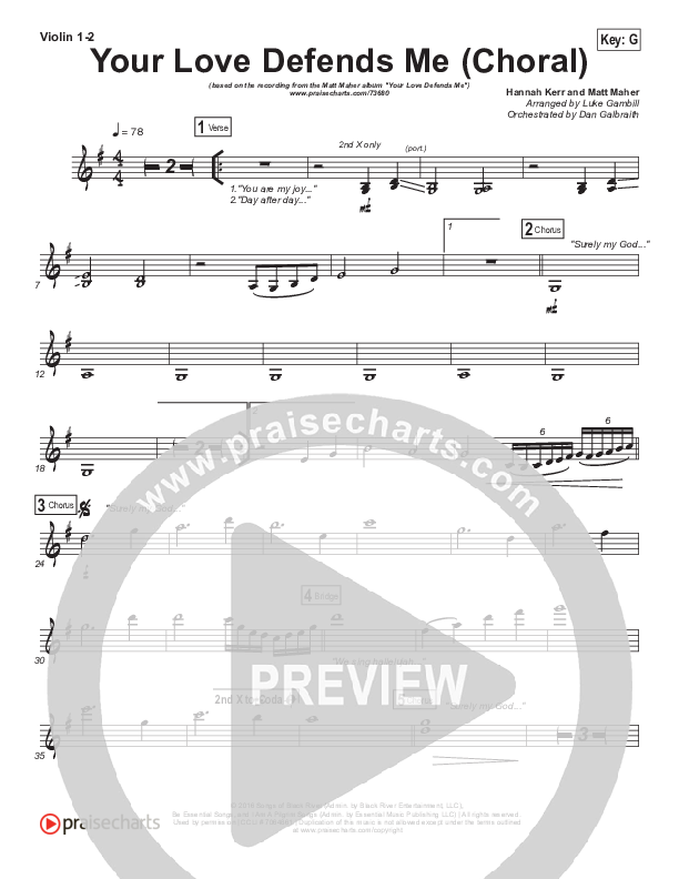 Your Love Defends Me (Choral Anthem SATB) Violin 1/2 (Matt Maher / Arr. Luke Gambill)