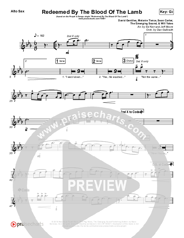 Redeemed By The Blood Of The Lamb Alto Sax (People & Songs / Sean Carter / Melanie Tierce / David Gentiles)