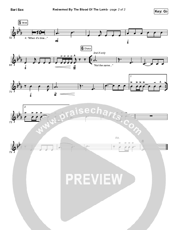 Redeemed By The Blood Of The Lamb Bari Sax (People & Songs / Sean Carter / Melanie Tierce / David Gentiles)