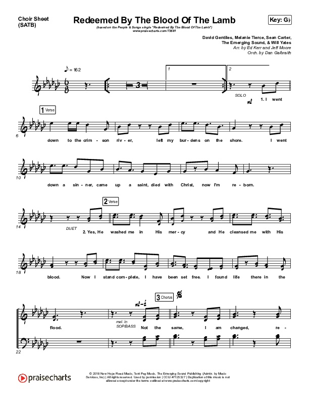 Redeemed By The Blood Of The Lamb Choir Vocals (SATB) (People & Songs / Sean Carter / Melanie Tierce / David Gentiles)