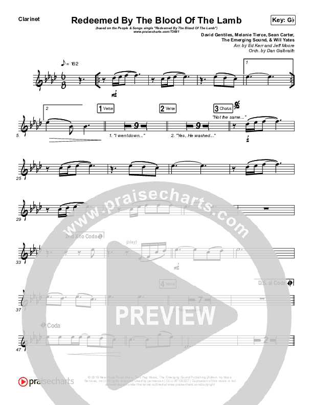 Redeemed By The Blood Of The Lamb Clarinet (People & Songs / Sean Carter / Melanie Tierce / David Gentiles)