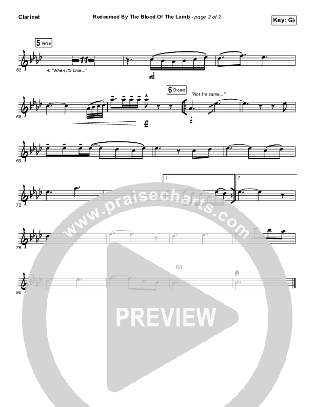 Redeemed By The Blood Of The Lamb Clarinet (People & Songs / Sean Carter / Melanie Tierce / David Gentiles)