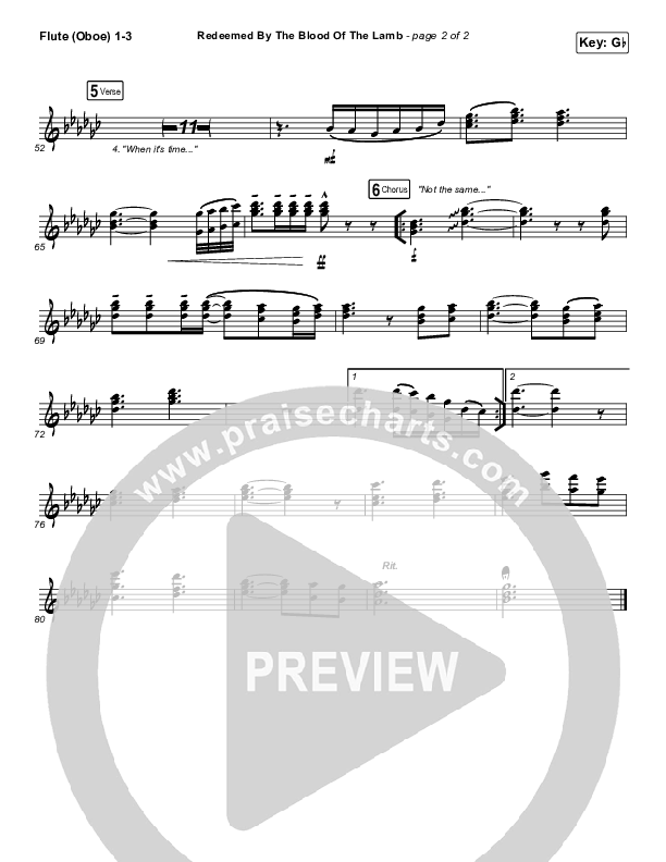 Redeemed By The Blood Of The Lamb Flute/Oboe 1/2/3 (People & Songs / Sean Carter / Melanie Tierce / David Gentiles)