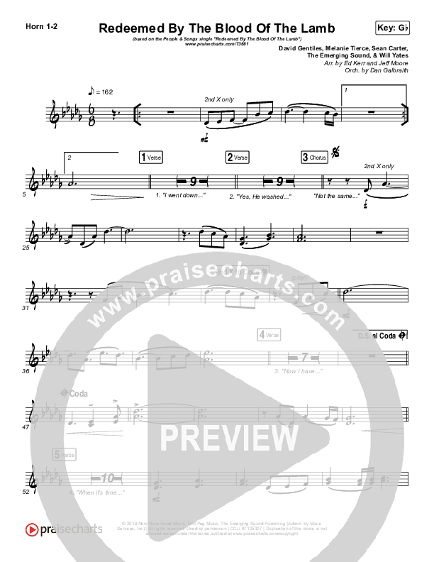 Redeemed By The Blood Of The Lamb French Horn 1/2 (People & Songs / Sean Carter / Melanie Tierce / David Gentiles)