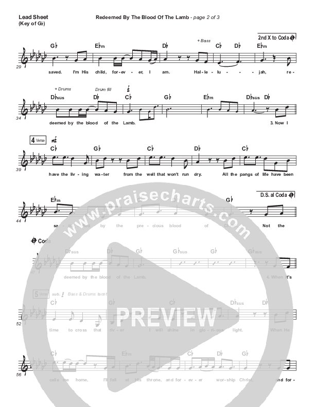 Redeemed By The Blood Of The Lamb Lead Sheet (Melody) (People & Songs / Sean Carter / Melanie Tierce / David Gentiles)