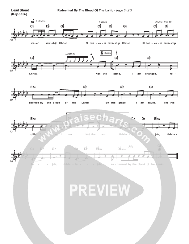 Redeemed By The Blood Of The Lamb Lead Sheet (Melody) (People & Songs / Sean Carter / Melanie Tierce / David Gentiles)