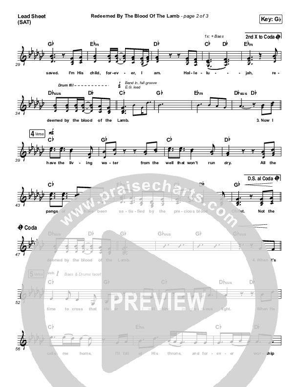 Redeemed By The Blood Of The Lamb Lead Sheet (SAT) (People & Songs / Sean Carter / Melanie Tierce / David Gentiles)