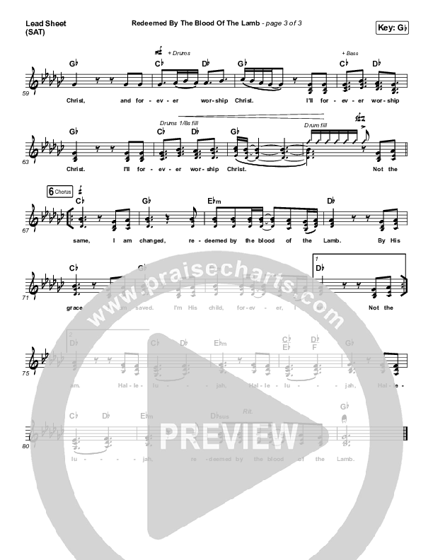 Redeemed By The Blood Of The Lamb Lead Sheet (SAT) (People & Songs / Sean Carter / Melanie Tierce / David Gentiles)