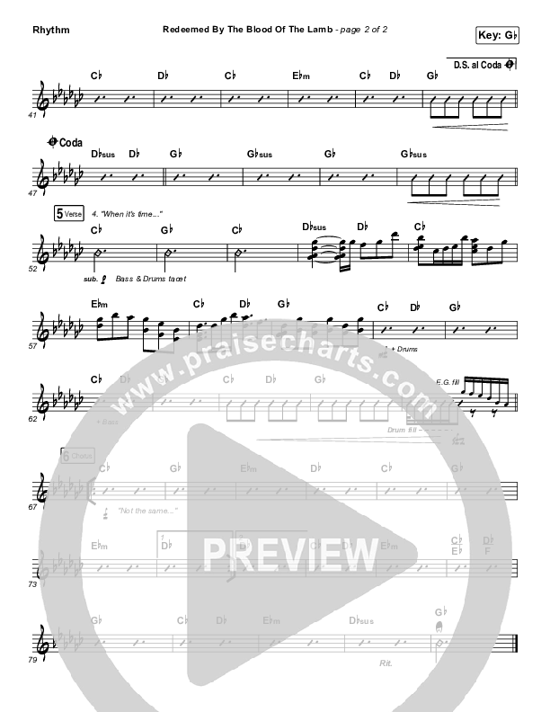 Redeemed By The Blood Of The Lamb Rhythm Chart (People & Songs / Sean Carter / Melanie Tierce / David Gentiles)