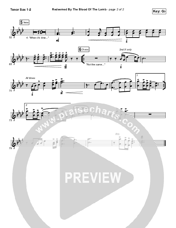 Redeemed By The Blood Of The Lamb Tenor Sax 1/2 (People & Songs / Sean Carter / Melanie Tierce / David Gentiles)