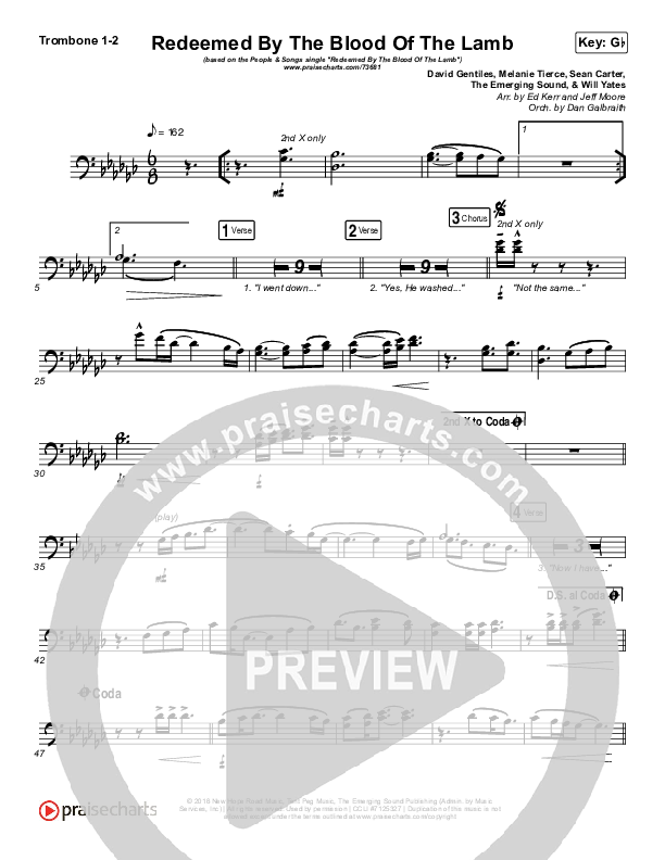 Redeemed By The Blood Of The Lamb Trombone 1/2 (People & Songs / Sean Carter / Melanie Tierce / David Gentiles)