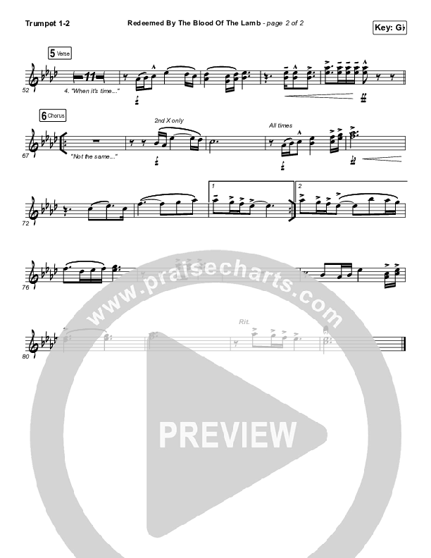 Redeemed By The Blood Of The Lamb Trumpet 1,2 (People & Songs / Sean Carter / Melanie Tierce / David Gentiles)