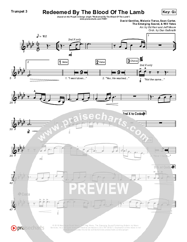 Redeemed By The Blood Of The Lamb Trumpet 3 (People & Songs / Sean Carter / Melanie Tierce / David Gentiles)