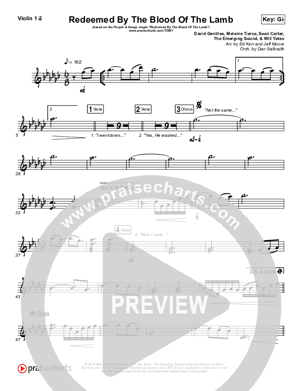 Redeemed By The Blood Of The Lamb Violin 1/2 (People & Songs / Sean Carter / Melanie Tierce / David Gentiles)