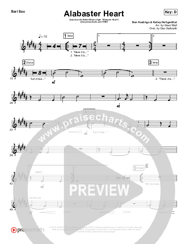 Alabaster Heart (Live) Bari Sax (kalley / Bethel Music)