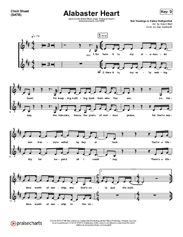 Alabaster Heart (Live) Choir Sheet (SATB) (kalley / Bethel Music)