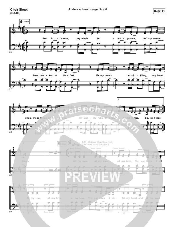 Alabaster Heart (Live) Choir Sheet (SATB) (kalley / Bethel Music)