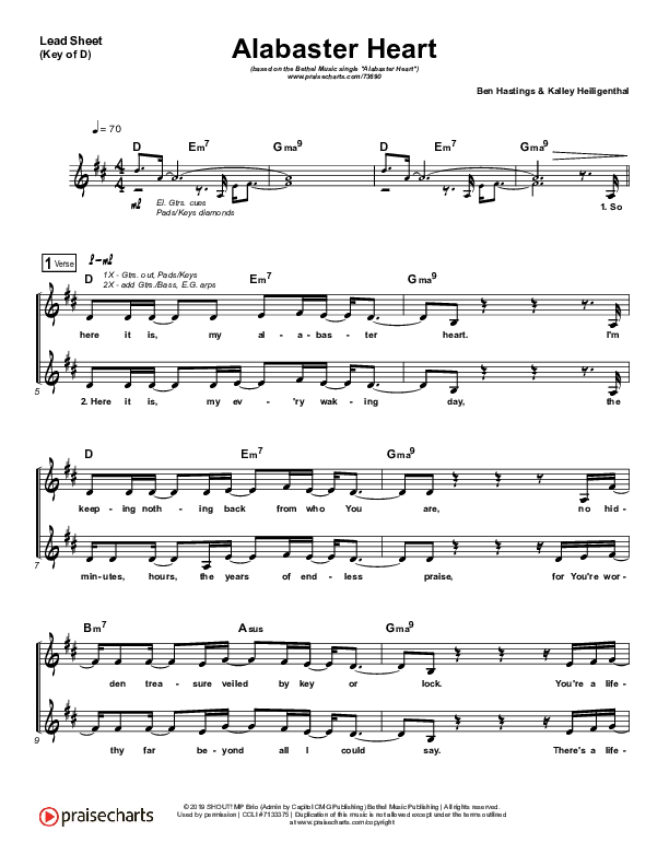 Alabaster Heart (Live) Lead Sheet (Melody) (kalley / Bethel Music)
