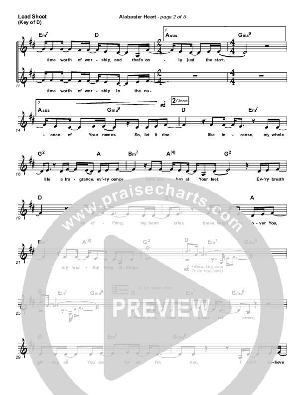 Alabaster Heart (Live) Lead Sheet (Melody) (kalley / Bethel Music)