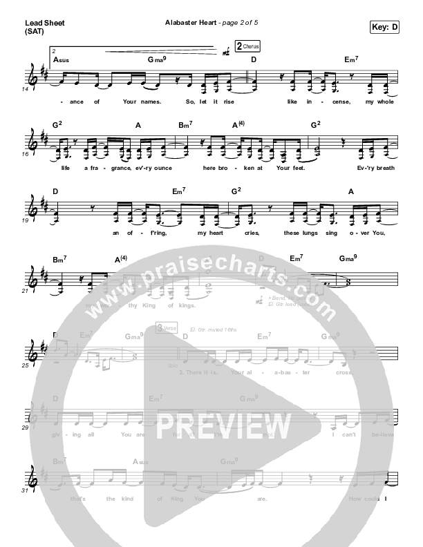 Alabaster Heart (Live) Lead Sheet (SAT) (kalley / Bethel Music)