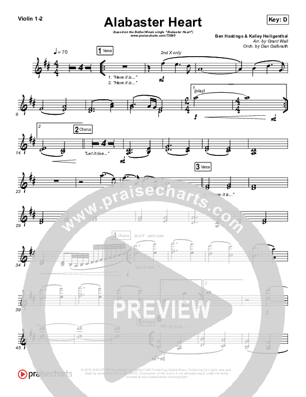 Alabaster Heart (Live) Violin 1/2 (kalley / Bethel Music)