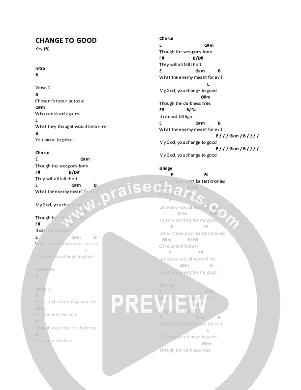 Change To Good Chords & Lyrics (Lifepoint Worship)