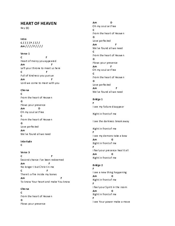 Heart Of Heaven Chord Chart (Lifepoint Worship)