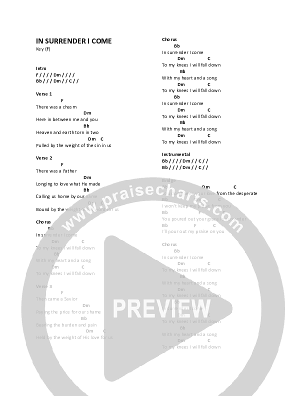 In Surrender I Come Chords & Lyrics (Lifepoint Worship)