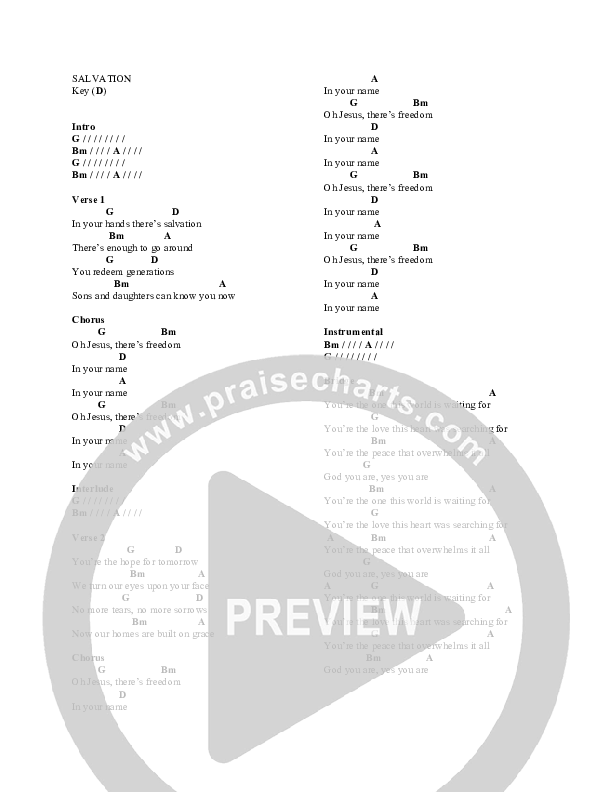 Salvation Chords & Lyrics (Lifepoint Worship)