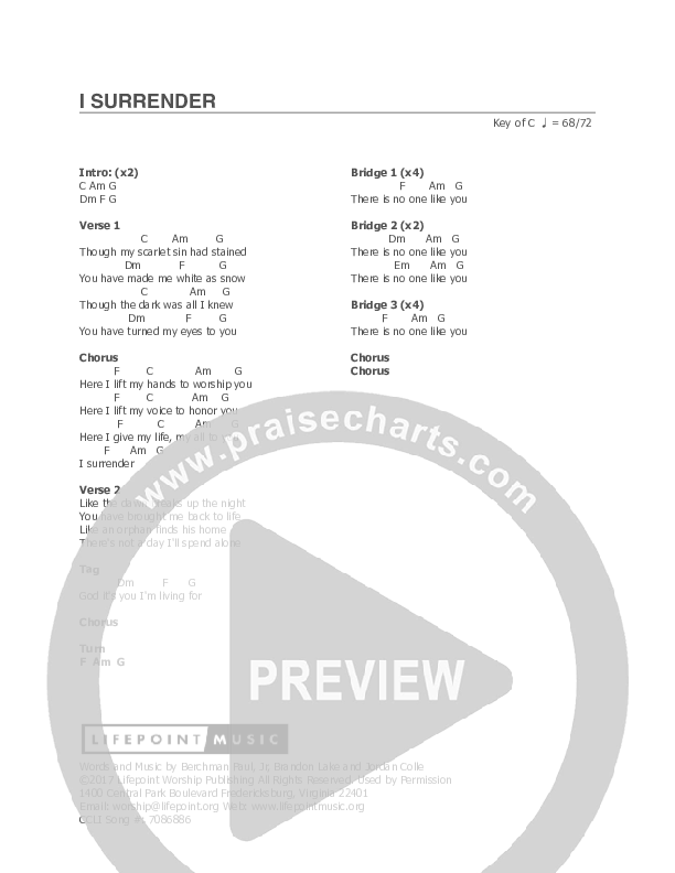 I Surrender Chords & Lyrics (Lifepoint Worship)