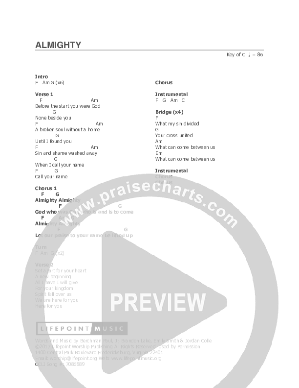 Almighty Chords & Lyrics (Lifepoint Worship)