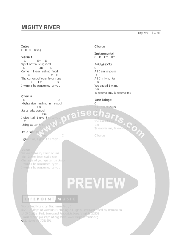 Mighty River Chords & Lyrics (Lifepoint Worship)