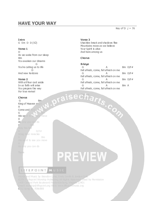 Have Your Way Chords & Lyrics (Lifepoint Worship)