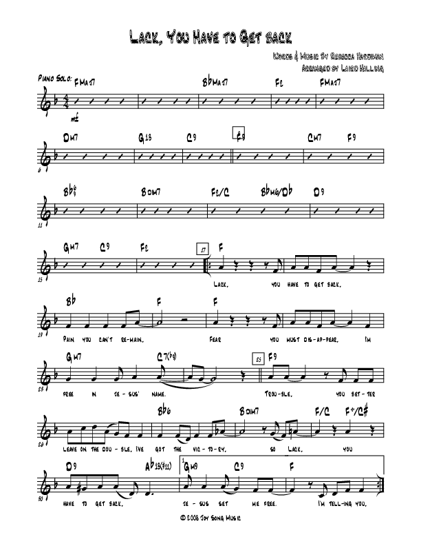 Lack You Have To Get Back Piano Sheet (Rebecca Hardiman)