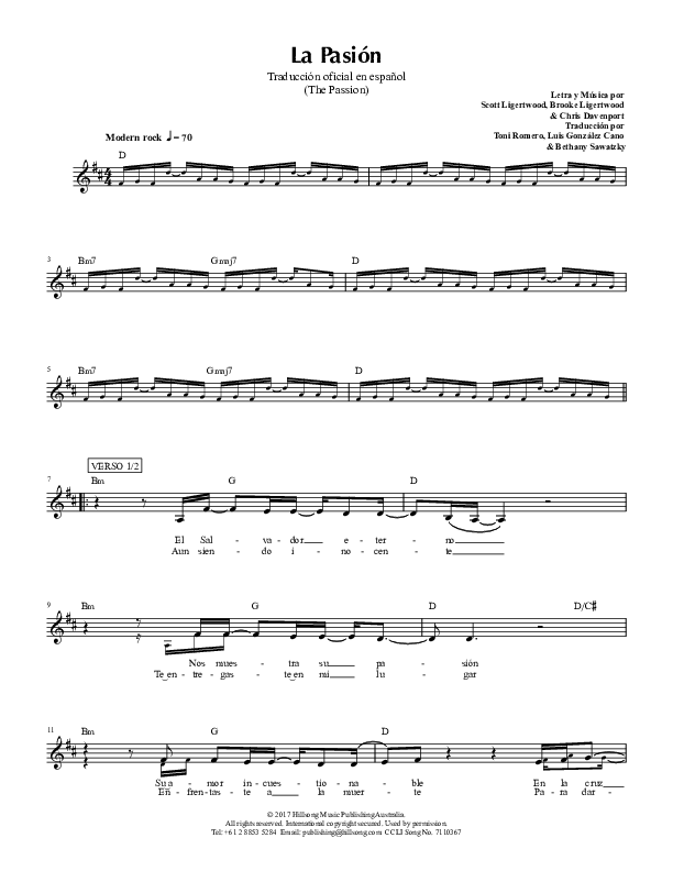 La Pasion (The Passion) Lead Sheet (Hillsong en Espanol / Hillsong Worship)