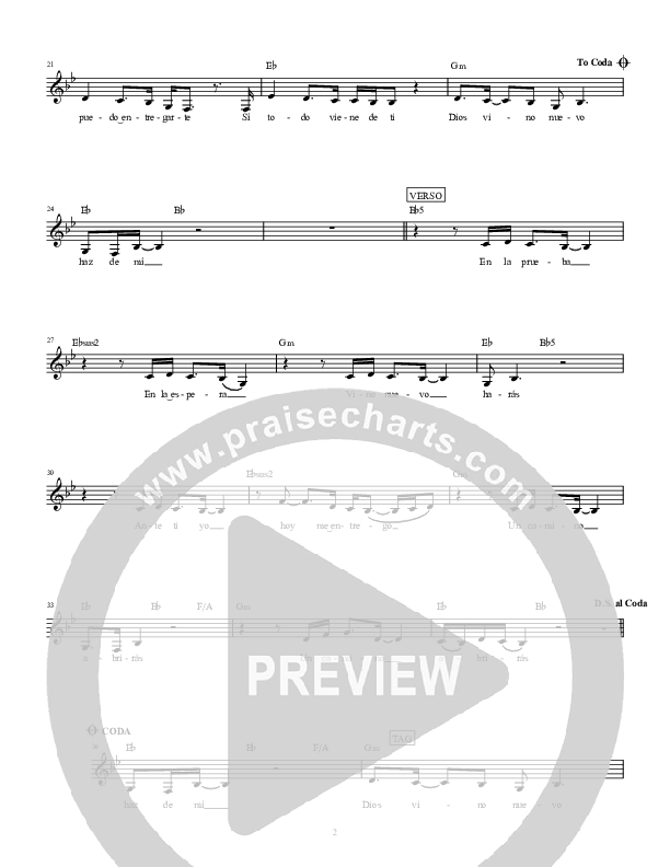 Vino Nuevo (New Wine) Lead Sheet (Hillsong en Espanol / Hillsong Worship)