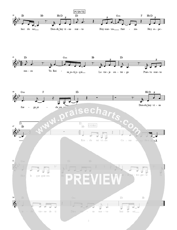 Vino Nuevo (New Wine) Lead Sheet (Hillsong en Espanol / Hillsong Worship)