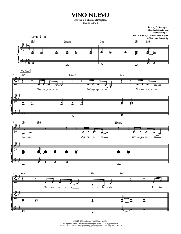 Vino Nuevo (New Wine) Lead Sheet (Hillsong en Espanol / Hillsong Worship)