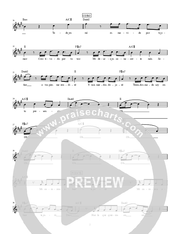 En Tu Presencia (Touch Of Heaven) Lead Sheet (Hillsong en Espanol / Hillsong Worship)