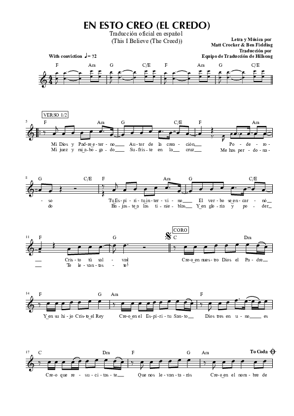 En Esto Creo (El Credo) (This I Believe (The Creed)) Lead Sheet (Hillsong en Espanol / Hillsong Worship)