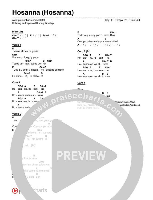 Hosanna (Hosanna) Chords & Lyrics (Hillsong en Espanol / Hillsong Worship)