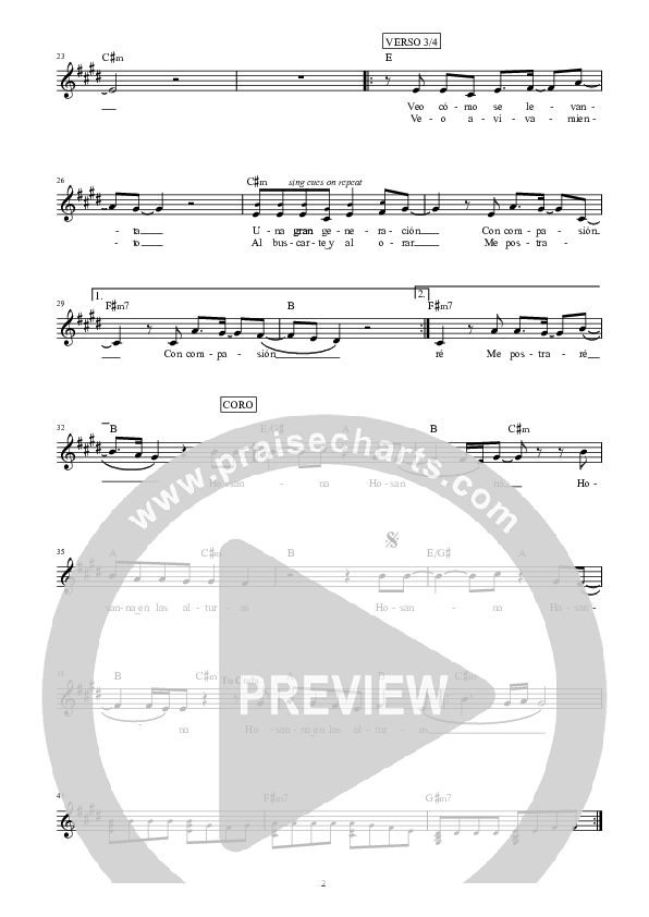 Hosanna (Hosanna) Lead Sheet (Hillsong en Espanol / Hillsong Worship)