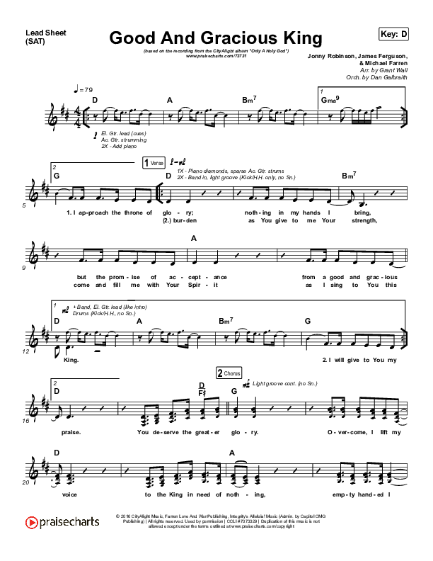 Good And Gracious King Lead Sheet (SAT) (CityAlight)