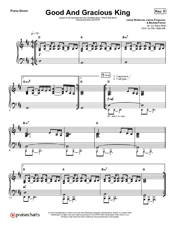 Good And Gracious King Piano Sheet (CityAlight)