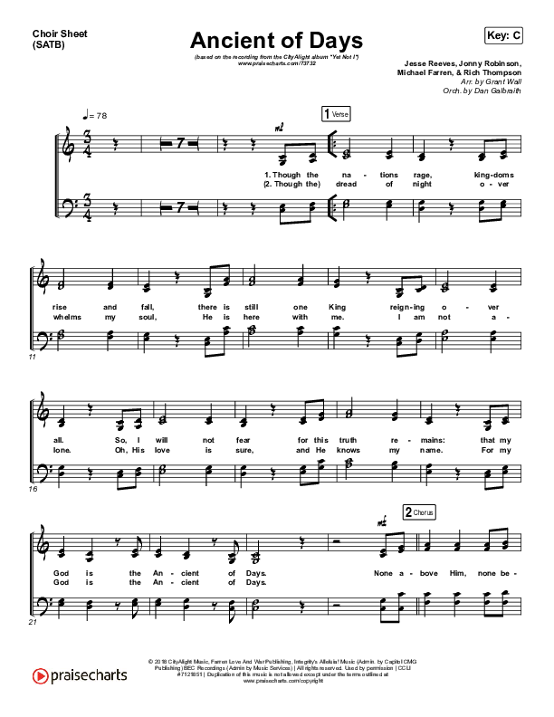 Ancient Of Days Choir Sheet (SATB) (CityAlight)