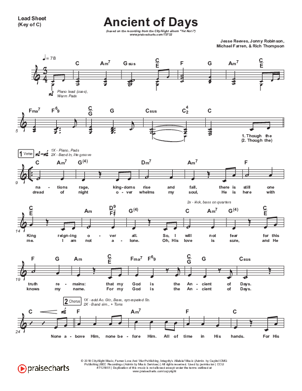 Ancient Of Days Lead Sheet (Melody) (CityAlight)