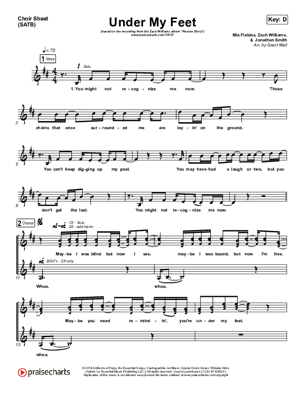 Under My Feet Choir Sheet (SATB) (Zach Williams)