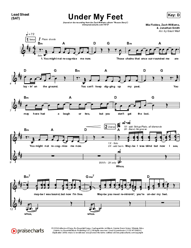 Under My Feet Lead Sheet (SAT) (Zach Williams)
