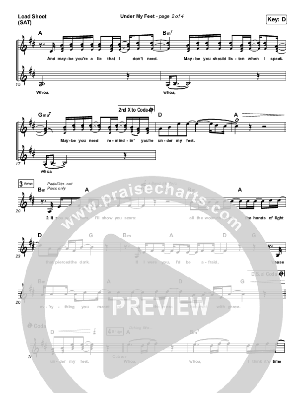 Under My Feet Lead Sheet (SAT) (Zach Williams)
